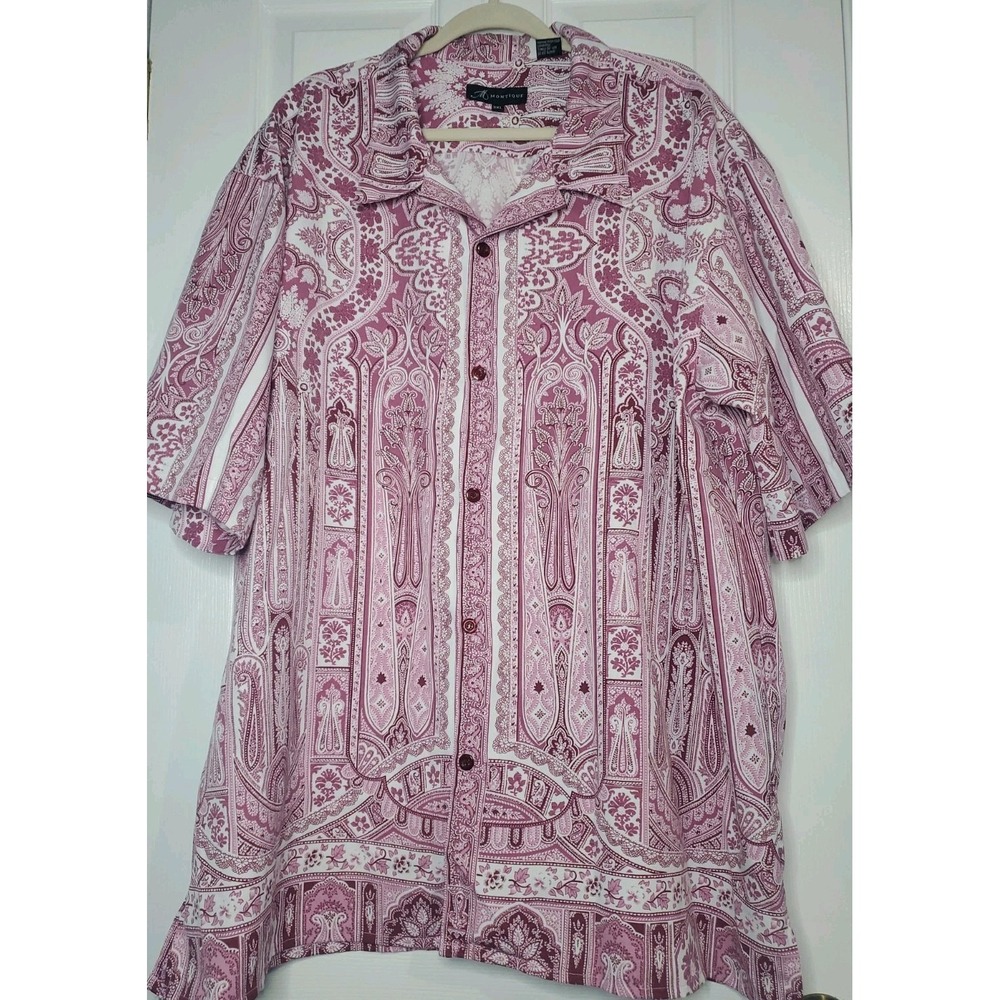 Montique  Men's White And Maroon Paisley Pattern 100% Polyester Shirt size 3XL